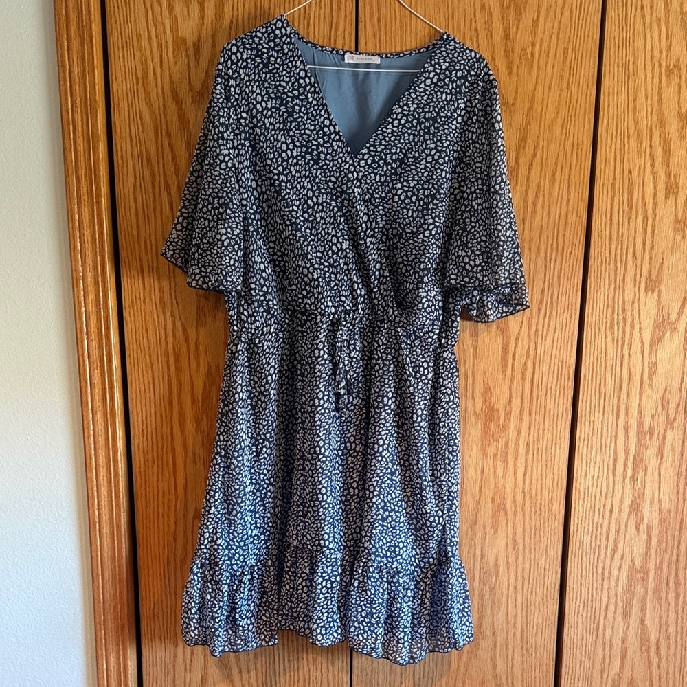 Navy and White Patterned Midi Dress